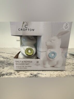 Crofton White Bunny Salt & Pepper Shakers with Green Accent